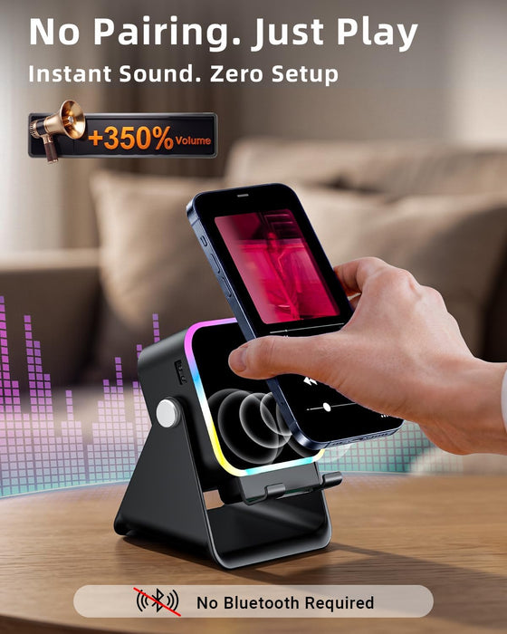 Induction Speaker 5-in-1 Bluetooth Audio for iPhone Android with Phone Stand, Adjustable Desktop Phone Holder with Charger & RGB Light, Cool Tech Gadgets Gifts for Men Women Teens - hover image