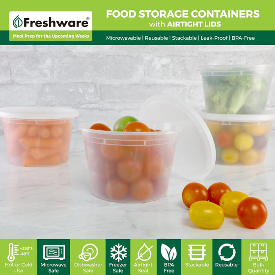 Freshware Food Storage Containers [50 Set] 16 oz Plastic Deli Containers with Lids, Slime, Soup, Meal Prep Containers | BPA Free | Stackable | Leakproof | Microwave/Dishwasher/Freezer Safe - hover image