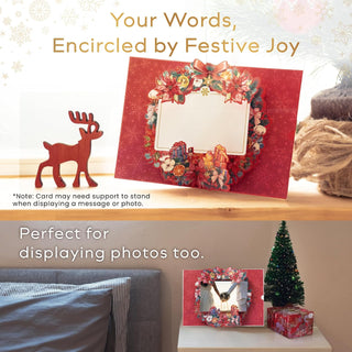 HIBINO 3D Pop-Up Christmas Wreath Card | With Slide-Out Message Note | Handcrafted Holiday Greeting Card | Perfect for Christmas, Holiday Wishes & Winter Greetings | Designed in Japan