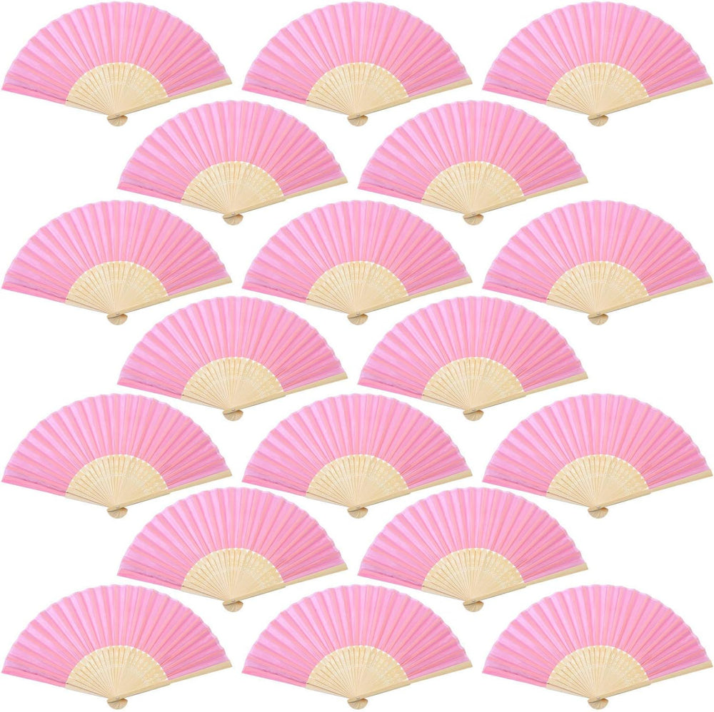Aneco 18 Pieces Pink Handheld Cloth and Bamboo Folding Fans for Wedding Decoration, Church Gifts, Party Favors, DIY Decoration