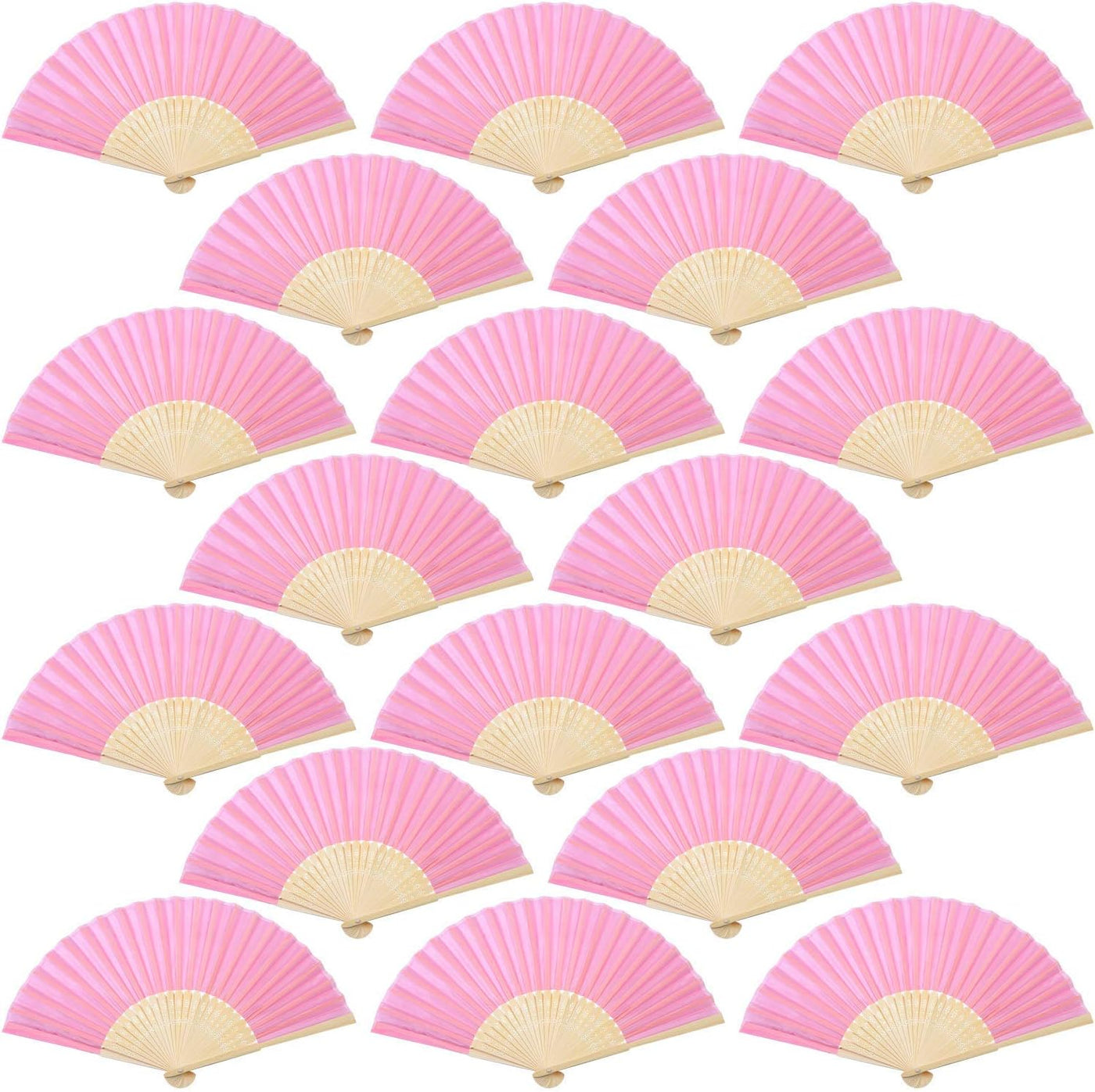 Aneco 18 Pieces Pink Handheld Cloth and Bamboo Folding Fans for Wedding Decoration, Church Gifts, Party Favors, DIY Decoration