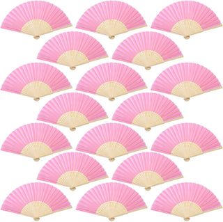 Aneco 18 Pieces Pink Handheld Cloth and Bamboo Folding Fans for Wedding Decoration, Church Gifts, Party Favors, DIY Decoration