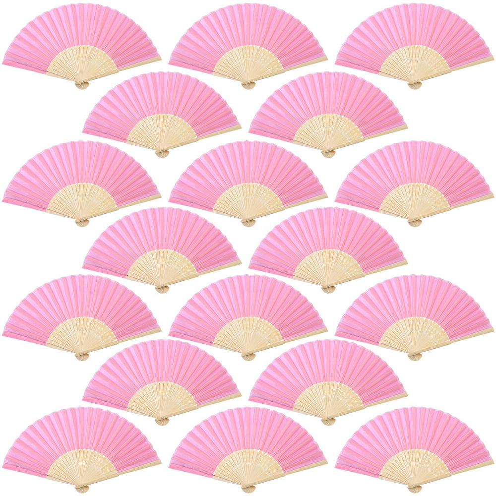 Aneco 18 Pieces Pink Handheld Cloth and Bamboo Folding Fans for Wedding Decoration, Church Gifts, Party Favors, DIY Decoration