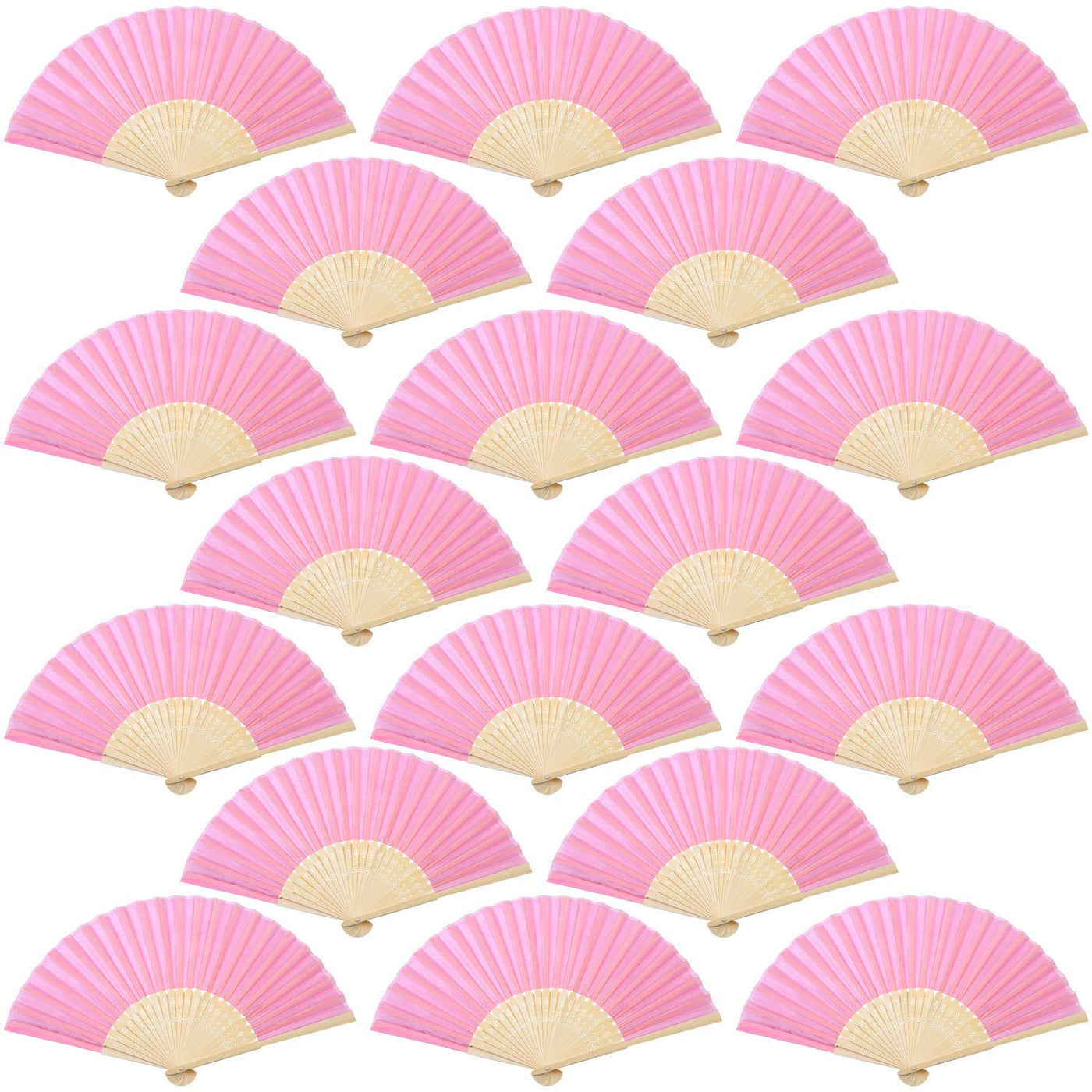 Aneco 18 Pieces Pink Handheld Cloth and Bamboo Folding Fans for Wedding Decoration, Church Gifts, Party Favors, DIY Decoration