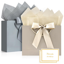 JMANNI Gift Bags with Handles, 13” Medium Gift Bag for Presents, 1 Pcs Bags with 2 Tissue Paper and 1 Cards for Graduation Baby Shower Wedding Fathers Day Mother's Day Birthday Party（champagne gold）