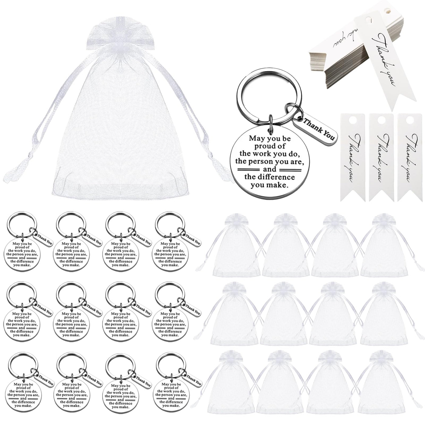 36 Pcs Employee Appreciation Gifts Bulk Thank You Keychains for Coworkers Teams Volunteers Appreciation Keychain Organza Bags