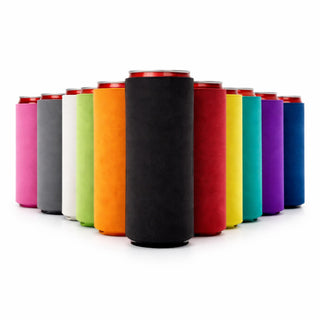 Slim Can Cooler Sleeves 12 Pack– Blank Foldable Neoprene 12oz Can Insulators – Skinny Beverage Coolers for Beer & Soda – Sublimation-Ready (Assorted)