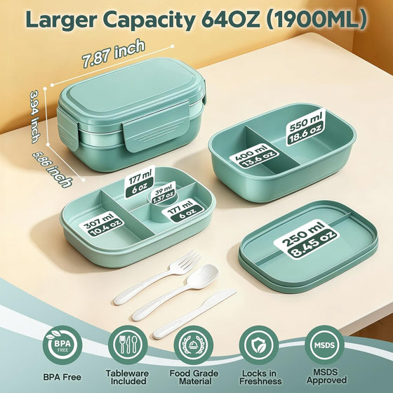 HOMETALL Bento Box Adult with Insulated Lunch Bag - 3 Stackable Leak-Proof Lunch Box Containers for Women & Men - BPA Free Lunchbox with Utensil Set (Spoon, Knife, Fork) for Work, Picnic, Dining Out - hover image