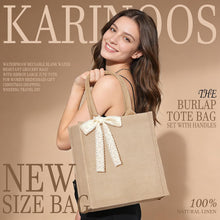 Small 6pcs Burlap Tote Bag Set with Handles, 11*9.45*3.94 Inch Waterproof Reusable Blank Grocery Bags with Ribbon Large Jute Tote for Women Bridesmaid Gift Beach Shopping Wedding Travel DIY