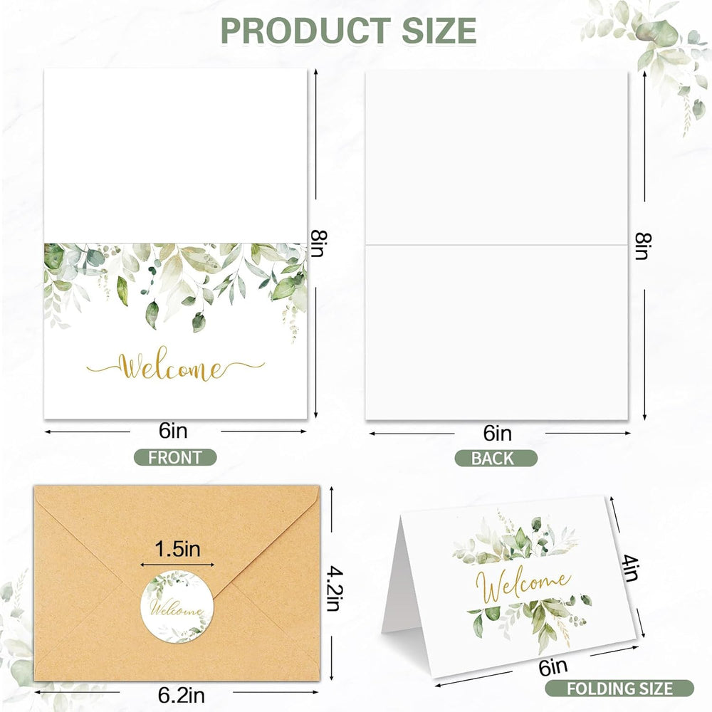 25 Pack 4x6In Welcome Cards for Guests, New Employees with Envelopes, 5 Elegant Green Leaf Designs Greeting Bulk Cards for Business, New Home, Wedding, Baby Shower, Hotels, Birthday