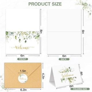 25 Pack 4x6In Welcome Cards for Guests, New Employees with Envelopes, 5 Elegant Green Leaf Designs Greeting Bulk Cards for Business, New Home, Wedding, Baby Shower, Hotels, Birthday