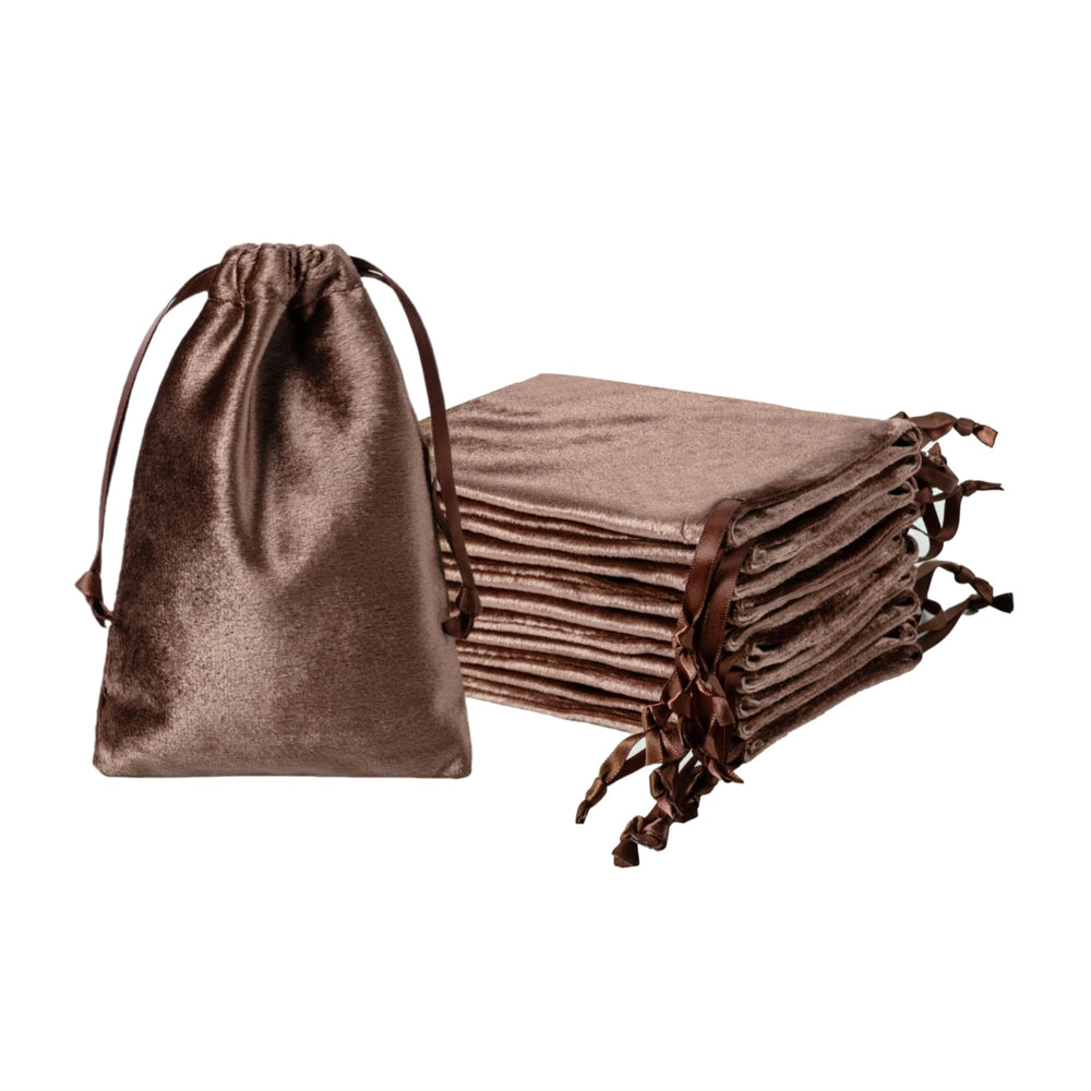 QIANF 12pcs Light Champagne Velvet Drawstring Bags 4x6 inches Glossy Small Velvet Cloth Gift Bags Jewelry Pouches for Storage Wedding Party Favor Christmas