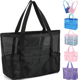 Fammart Mesh Beach Bag for Women, Large Beach Toy Pool Bag with Zipper Pocket, SandProof Cruise Essentials 2026 Family Travel