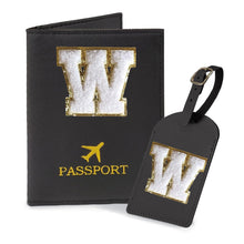COSHAYSOO Purple Passport Cover Holder and Initial Luggage Tag Set TSA Approved with Personalized Monogram Chenille Letter Patch for Women Teen Girls, Cute Travel Bag Suitcase Identifier (A)