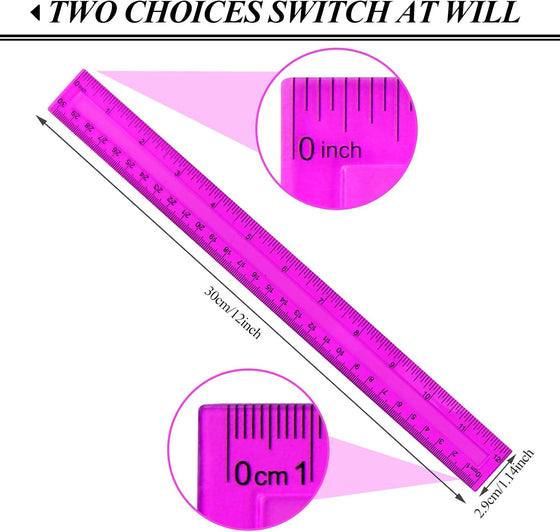 7PCS Clear Ruler, 12 Inch Plastic Rulers for School, Home, or Office, Clear Plastic Rulers, Assorted Colors. - hover image