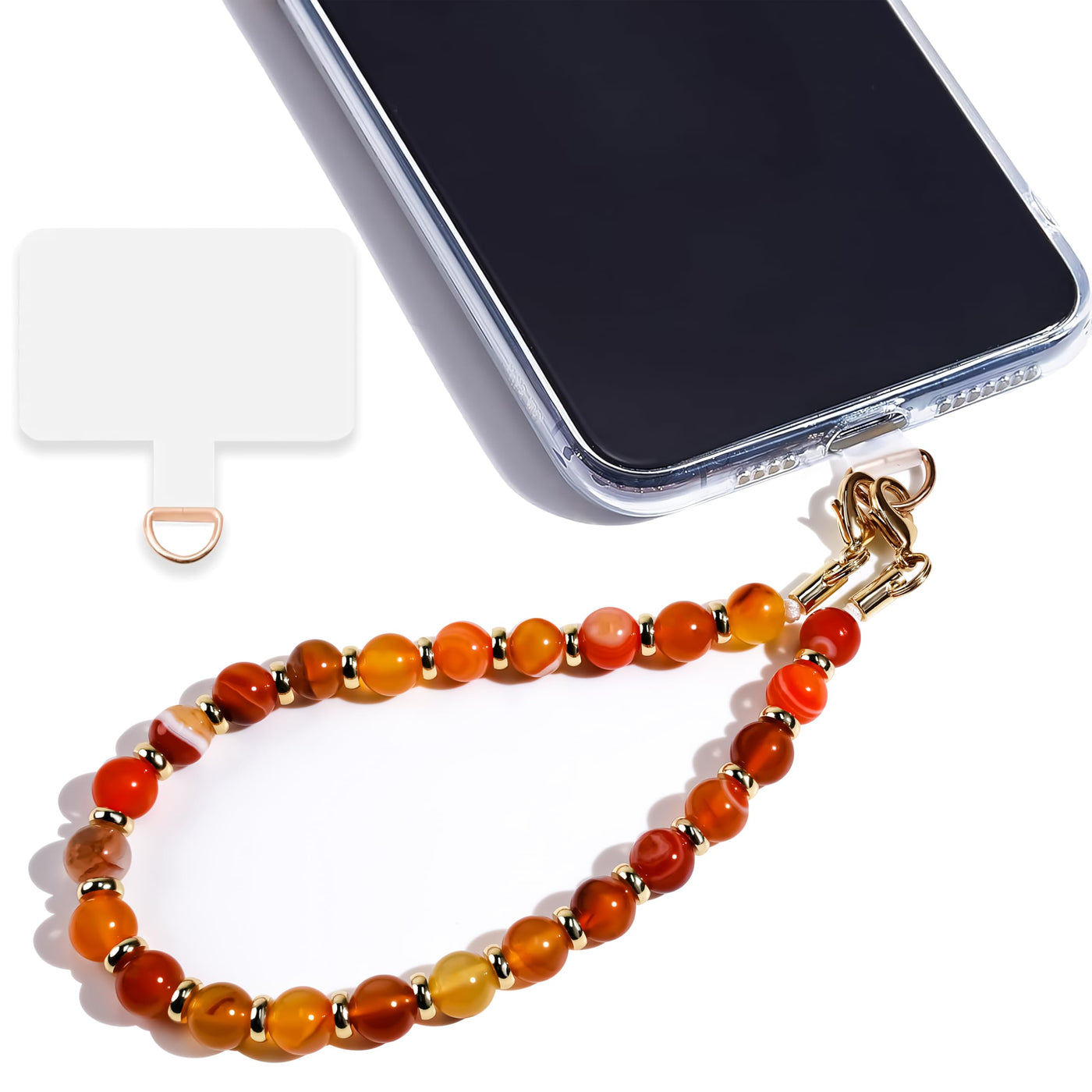 Marble Beaded Phone Wrist Strap,Detachable Phone Bracelet Strap with Tether Tab,Hands-Free Wristlet Strap (Rose Quartz)