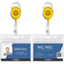 Will Well ID Badge Holders with Clip and Keyring - Vertical Clear Plastic 2.52" x 3.58" Sleeves Fit Up to 3 Cards - Retractable 24" UHMWPE Fiber Pull Cords for Easy Access - 2-Pack, Black Reels