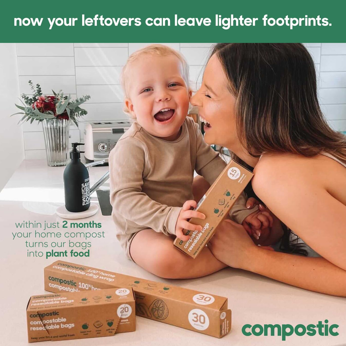 Compostic Compostable Snack Bags, Snack Size (60 Count) Starter Pack — Resealable Zip-Seal, Plant-Based, Home Compostable, Freezer Safe, BPA-Free, Non-Toxic, GMO-Free Food Storage Bags