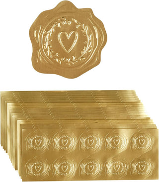 300 Pieces Embossed Gold Foil Stickers, Gold Heart-Love | For Envelopes, Wedding Invitations, Christmas Greeting Cards