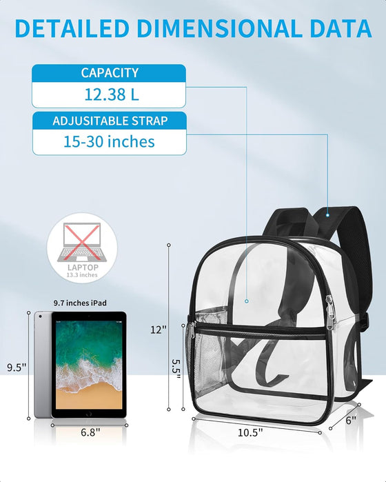 Paxiland Clear Backpack Stadium Approved 12×12×6 with Reinforced and Wider Shoulder Straps, Small Clear Bag for Schools, Concerts, Work, Festivals and Sporting Events - Black - hover image