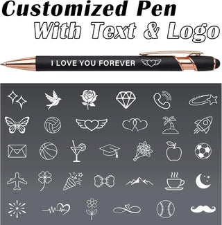 WNNNS Bulk Custom Pens Personalized with Name & Logo, Customized Engraved Pens, Black Ink Ballpoint with Stylus Tips, Office Employee Graduation Teacher Appreciation Gifts.