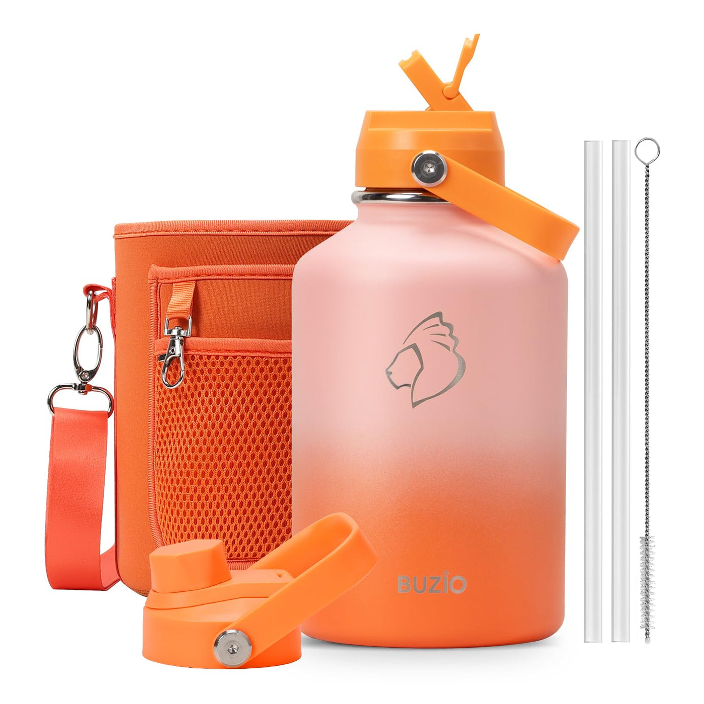 BUZIO 40oz Insulated Water Bottle, Triple Wall Vacuum Stainless Steel Water Flask with 2 lids, Lead-Free BPA-Free Straw Lid Sports Canteen Jug, Cold 48H & Hot 24H- Black