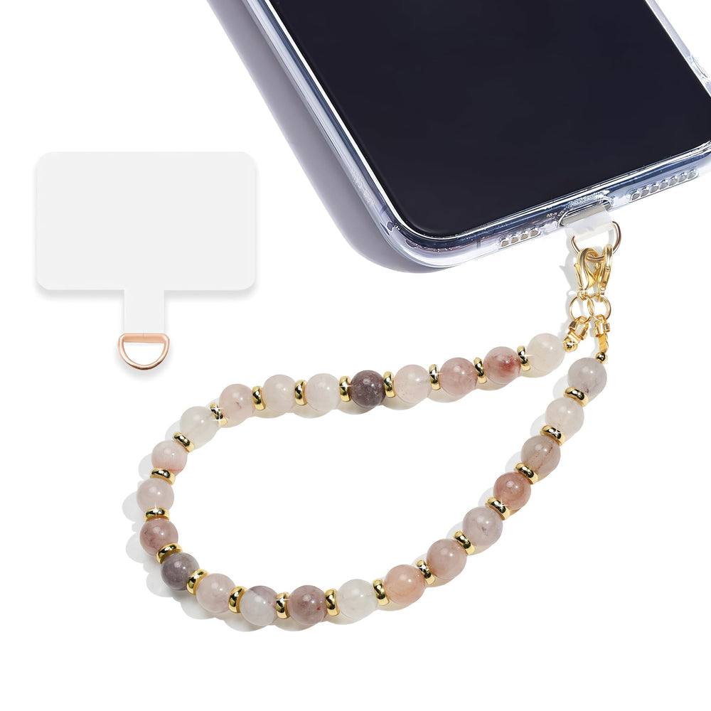 Marble Beaded Phone Wrist Strap,Detachable Phone Bracelet Strap with Tether Tab,Hands-Free Wristlet Strap (Rose Quartz)
