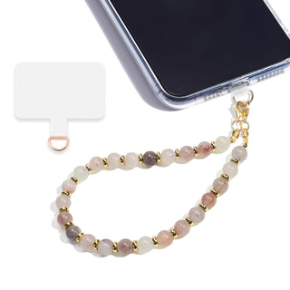 Marble Beaded Phone Wrist Strap,Detachable Phone Bracelet Strap with Tether Tab,Hands-Free Wristlet Strap (Rose Quartz)