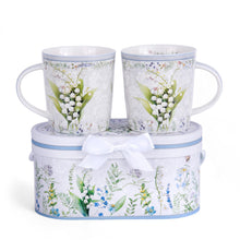 STP GOODS Blue Flowers Bone China Tea/Coffee Mug Set of 2 in Gift Box