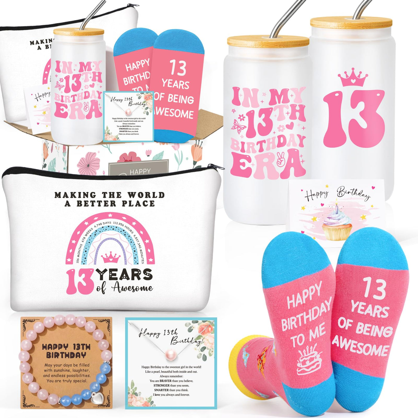 Frerdui 10 Year Old Girl Gifts, 10th Birthday Gifts for Girls, Double Digits Birthday Gift Set for Girls Age 10, Best Gift Ideas for 10 Year Old w/ 16oz Glass Cup, 6 Pcs