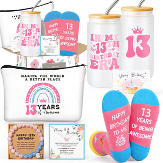 Frerdui 10 Year Old Girl Gifts, 10th Birthday Gifts for Girls, Double Digits Birthday Gift Set for Girls Age 10, Best Gift Ideas for 10 Year Old w/ 16oz Glass Cup, 6 Pcs