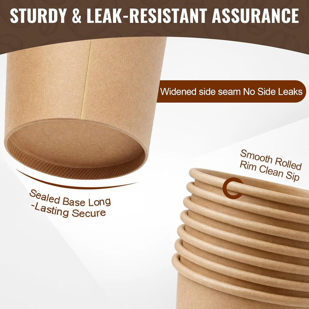150 Pack 8 oz Disposable Paper Cups, Brown Coffee Cups Unbleached Kraft Paper, Sturdy Leak Resistant Hot/Cold Disposable Cups for Party Home Office