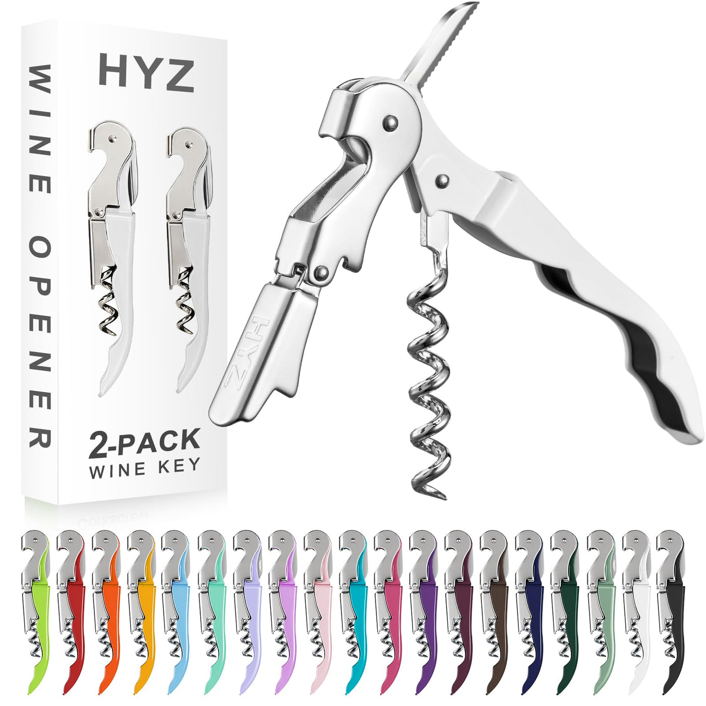 HYZ 2-Pack Wine Opener Waiter Corkscrew, Professional Wine Key for Servers, Bartender with Foil Cutter, Manual Wine Bottle Opener Double Hinged (Pink)