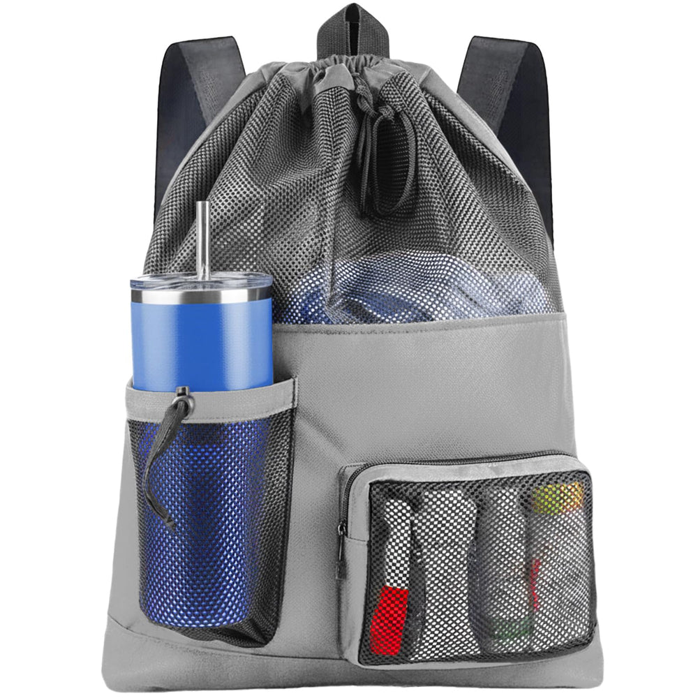HOHOM Swim Mesh Beach Bag, Waterproof Gym Bags for Women and Men, Large Pool Bag Swimming Gear Drawstring Backpack