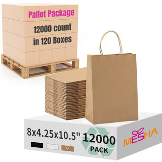 MESHA Brown Paper Bags 8x4.25x10.5 Inch 20Pcs, Paper Bags with Handles, Sturdy Brown Gift Bags for Retail, Birthday Party Favors, Shopping, Small Business (Made in USA)