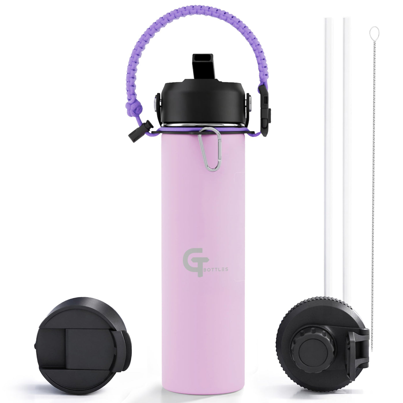 32oz Insulated Stainless Steel Water Bottle with 3 Lids & Paracord Handle – Leakproof Wide Mouth Metal Sports Bottle for Gym, School & Travel (White, 32oz)