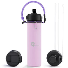 32oz Insulated Stainless Steel Water Bottle with 3 Lids & Paracord Handle – Leakproof Wide Mouth Metal Sports Bottle for Gym, School & Travel (White, 32oz)