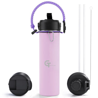 32oz Insulated Stainless Steel Water Bottle with 3 Lids & Paracord Handle – Leakproof Wide Mouth Metal Sports Bottle for Gym, School & Travel (White, 32oz)