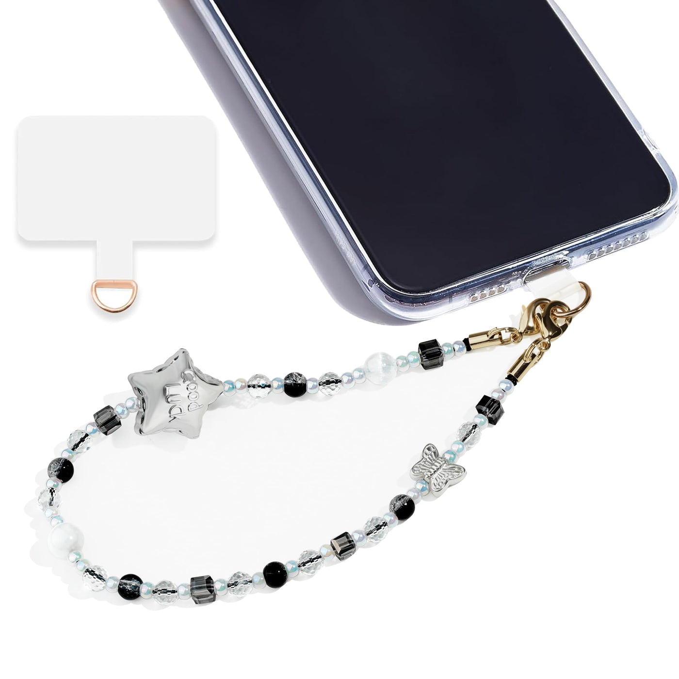 Marble Beaded Phone Wrist Strap,Detachable Phone Bracelet Strap with Tether Tab,Hands-Free Wristlet Strap (Rose Quartz)
