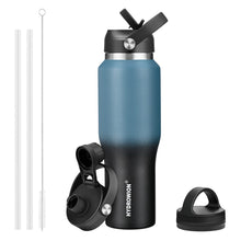 HYDROWION 32oz Stainless Steel Water Bottle(Cold for 48 Hrs, Hot for 24 Hrs), Double Wall Vacuum Insulated Water Flask with Straw Lid, Spout Lid and Flex Cap, Fit in Any Car Cup Holder, Cobalt