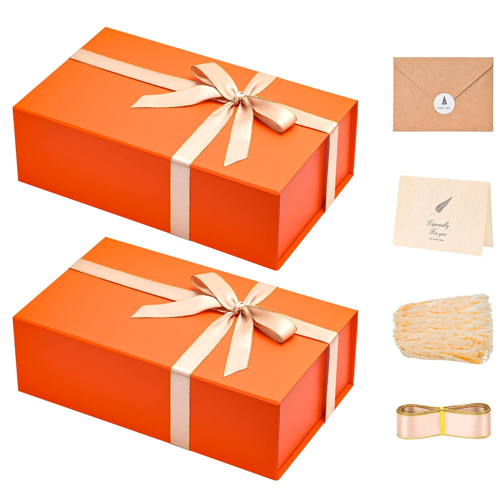 LIFELUM Gift Box 13.5''x10''x4'' Large Gifts Box with Magnetic Lids Black Gift Boxes for Father's Day graduation gifts Contains Card, Ribbon, Filler