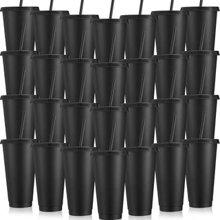 Honeydak 15 Pack Tumbler with Straw and Lid Bulk Cups for Gifts Water Bottle Iced Coffee Travel Mug Cup Reusable Plastic Tumblers for Party Birthdays 24-27 oz (Solid Color)