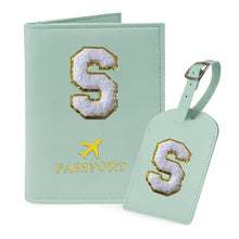 COSHAYSOO Purple Passport Cover Holder and Initial Luggage Tag Set TSA Approved with Personalized Monogram Chenille Letter Patch for Women Teen Girls, Cute Travel Bag Suitcase Identifier (A)