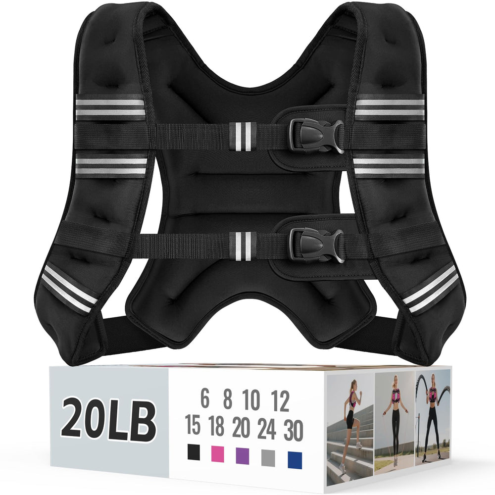Zeerun Weighted Vest, 6lb/8lb/10lb/12lb/15lb/18lb/20lb/24lb/30lb for Men Women, Reflective Stripe Adjustable Buckle, Comfortable Durable Rucking Vest for Walking Running Strength Training