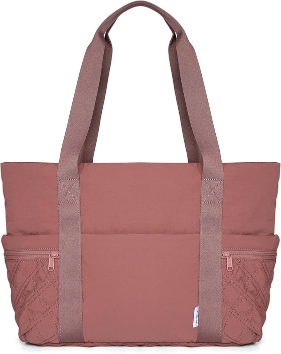 NOL Lightweight Puffer Tote Bag for Women-Quilted Shoulder Bag with Zippered Compartments | Waterproof Puffy Handbag for Work