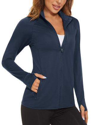 MAGCOMSEN Women's UPF 50+ Lightweight Athletic Jacket Sun Protection Full Zip Long Sleeve Shirts Hiking Outdoor Pockets