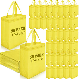 Windyun 50 Pcs Reusable Tote Bag Bulk 8 x 4 x 10 Inch Non Woven Shopping Bag with Handle Reusable Portable Grocery Gift Tote (Black)