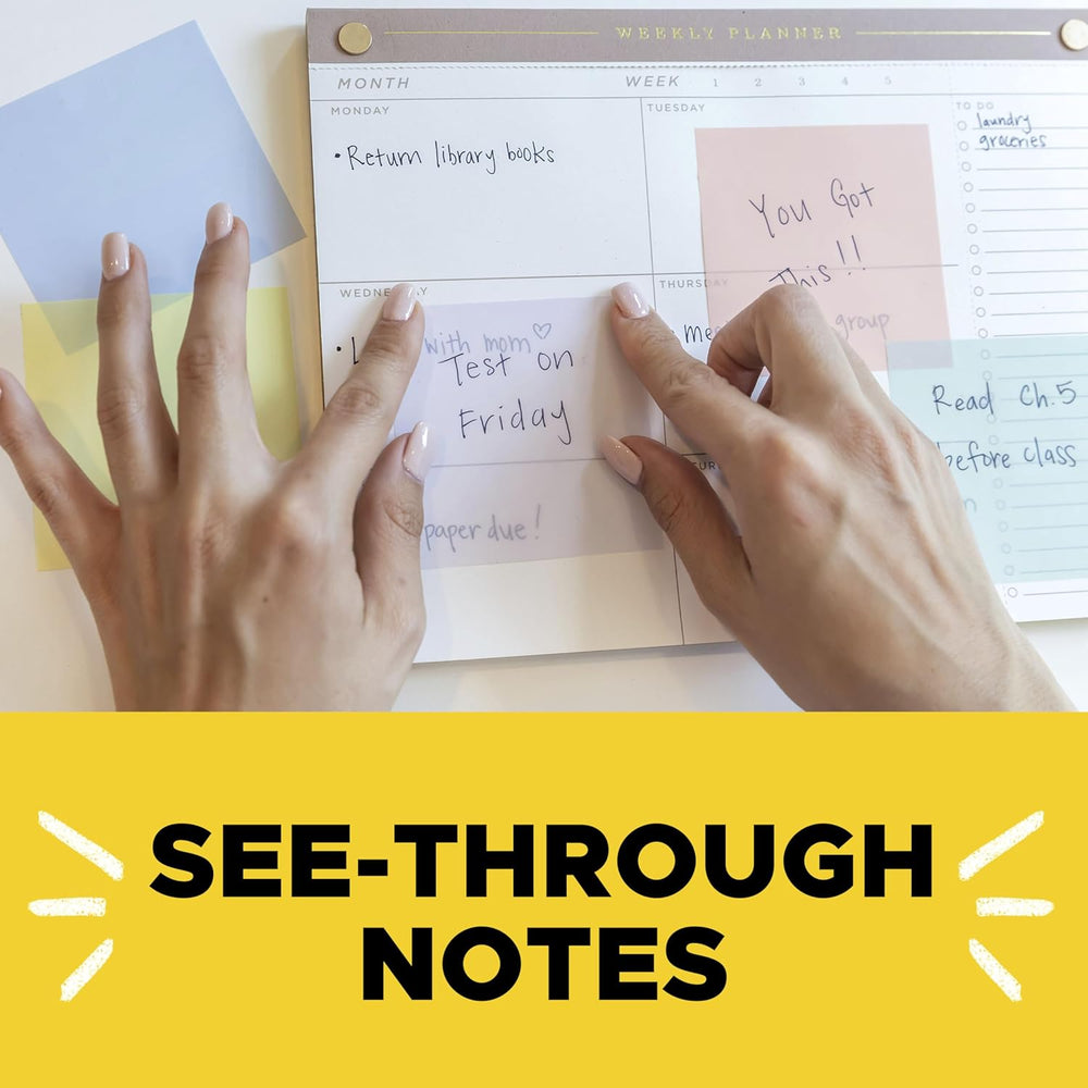 Post-it Transparent Notes, 2.8 in. x 2.8 in., Pastel Sticky Notes, School Supplies, Office Products, Great for Studying, 2 Pads