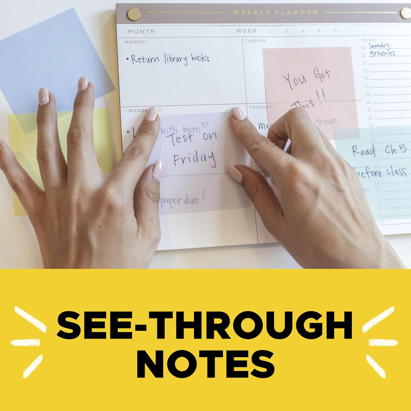 Post-it Transparent Notes, 2.8 in. x 2.8 in., Pastel Sticky Notes, School Supplies, Office Products, Great for Studying, 2 Pads