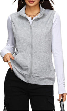 SOLY HUX Womens Zip Up Lightweight Vests Casual Sleeveless Jackets Scrubs with Pockets Spring Summer